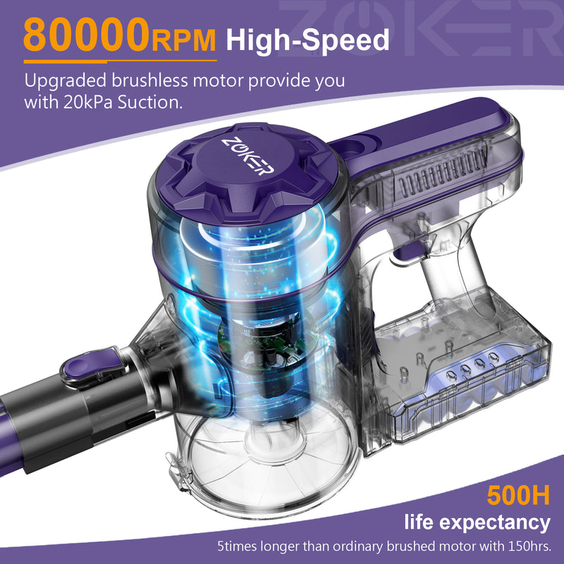 Cordless Vacuum Cleaner , ZOKER Stick Vacuum 4 in 1 Lightweight Handheld Vacuum